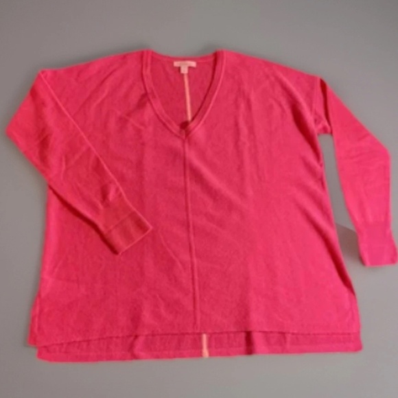 Lilly Pulitzer Sweater S/M Neon Pink 100% Cashmere Oversized Cozy V Neck Womens - Picture 1 of 16